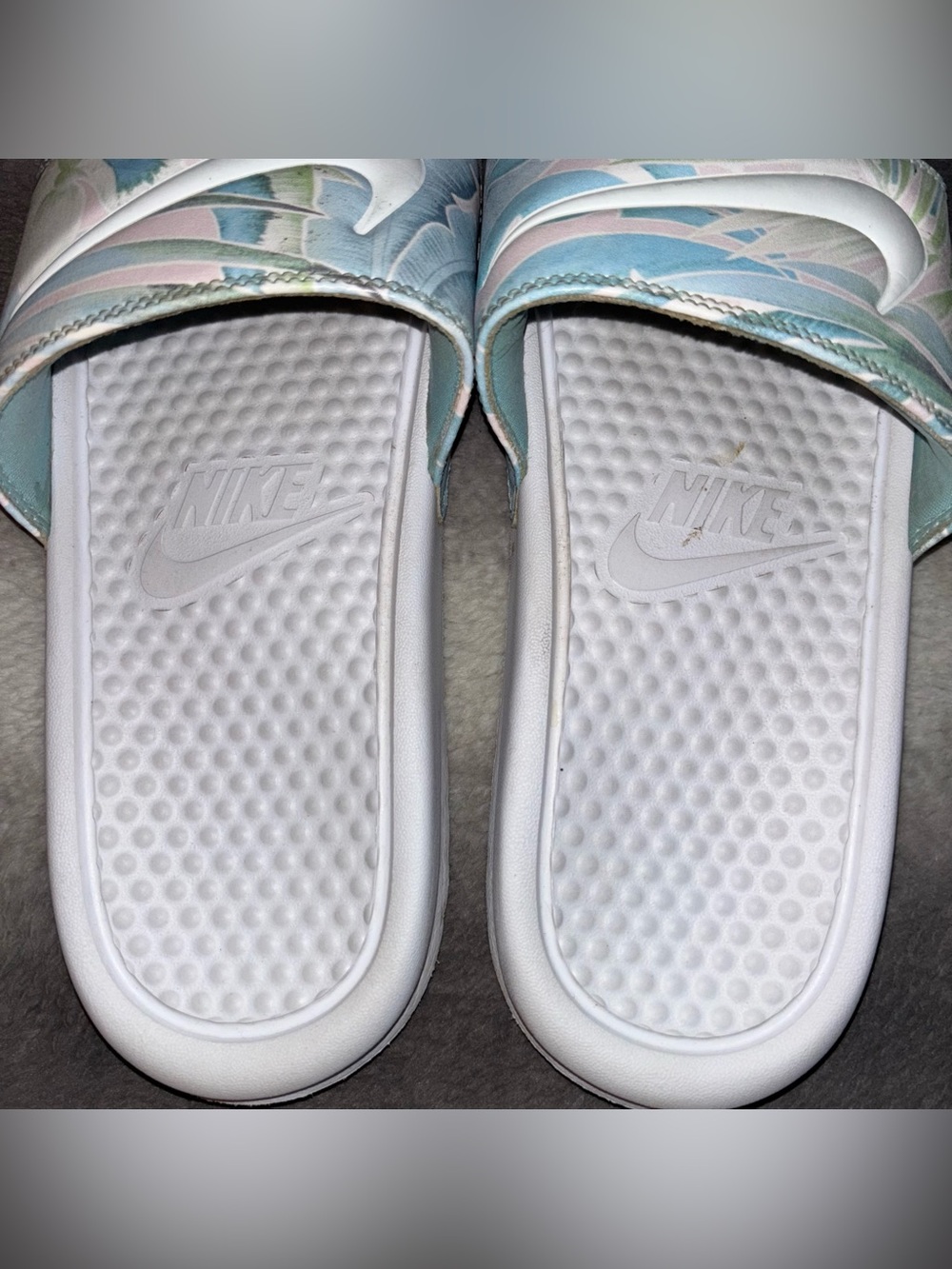 Nike Benassi JDI Tropical Floral Palm Leaf Slide Sandals White Blue Women 8.5 - Picture 11 of 13